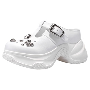 iiJin艾今25新款9cm超轻厚底内增高时髦洞洞鞋一脚蹬拖鞋女333CNA