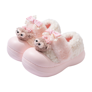 可爱防水棉拖鞋女包跟2025新款家居室内防滑加绒保暖棉鞋女冬外穿