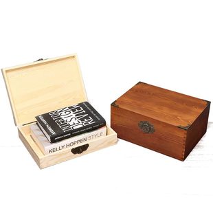 复古桌面带锁收纳盒做旧木盒实木证件饰品礼品盒小中大储物收纳箱