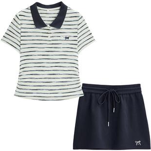 IEF/爱依服条纹T恤短裙套装夏季韩系休闲运动风通勤百搭显瘦套裙
