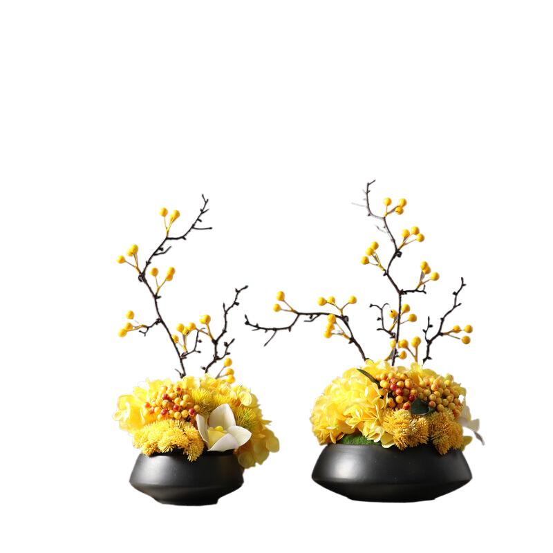 新中式黄色花艺绢花家居客厅套装