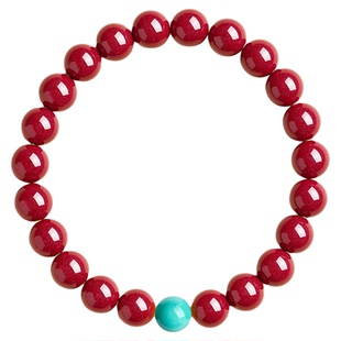 庆祥泰高纯度朱砂手串女款正品官方旗舰店男天然民族风绿松石手链