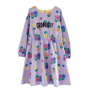 [100码]ILOVEJ童装花朵圆领收腰连衣裙儿童春秋女童公主裙JUFOP02