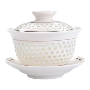 冰晶蜂巢玲珑陶瓷茶具整套镂空青花金线功夫茶碗盖碗茶杯套装包邮