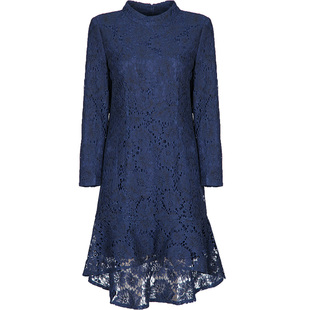 名师路蕾丝连衣裙秋冬新款长袖内搭中长款收腰气质名媛a字裙