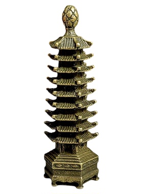 古玩黄铜实心文昌塔摆件纯铜做旧九层文峰塔家居复古桌面摆饰小塔