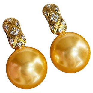 菱格镶钻施家金珠澳白珍珠耳环宫廷复古名媛小香风精致高级感耳钉