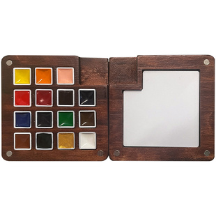 飞乐鸟迷你水彩颜料盒胡桃木盒随身便携写生旅行绘画画本调色小画板套装手账本8色国风涂色美甲分装固体水彩