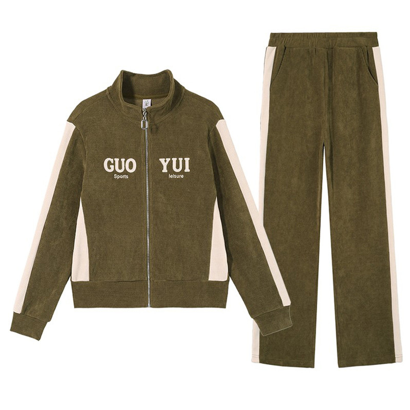 开衫欧棉绒运动服套装女士春秋