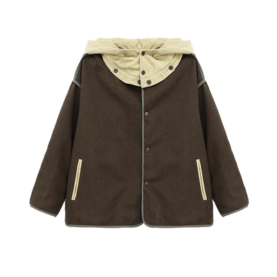 小小大星球拼色连帽宽松外套