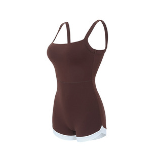 annerun撞色云感连体衣女外穿瑜伽服普拉提训练服美背健身运动服