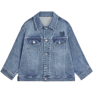 [沐言同款][软丹宁]woobaby儿童牛仔裤子马甲25秋冬柔软外套套装