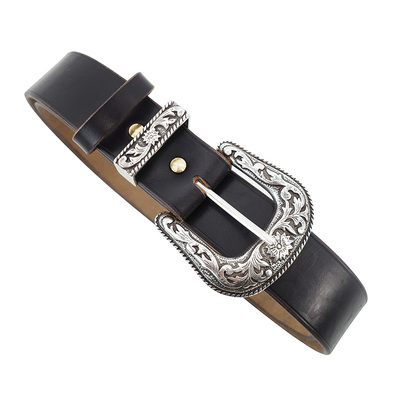 男士霍尔文牛皮白铜镀银复古腰带