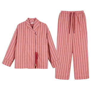 亲肤保暖夹棉 色织麦穗粉条纹套装  朵朵可可