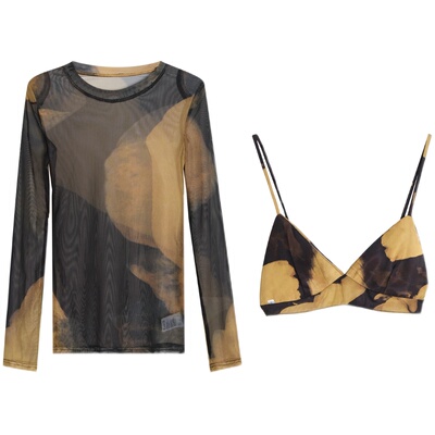 吊带两件套弹力修身网纱打底衫