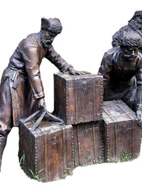 背茶人歇脚玻璃钢仿铜雕塑定制厂家大型铸铜园林景观不锈钢雕像