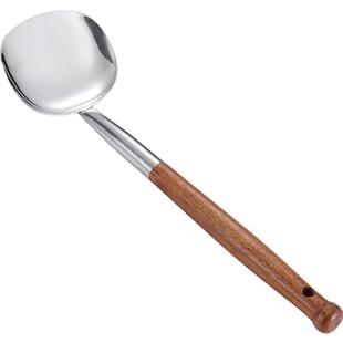 加厚不锈钢木柄锅铲湘西圆形家用厨房大漏勺传统老式锅铲圆形锅铲