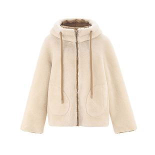 【明星同款】wana try环保皮毛一体绒外套女连帽秋冬加厚上衣外搭