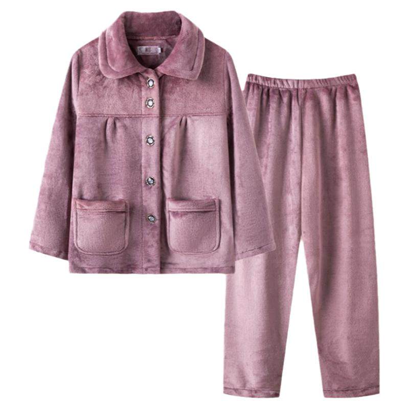 200斤秋冬季中老年人女法兰绒睡衣大码妈妈奶奶珊瑚绒套装家居服