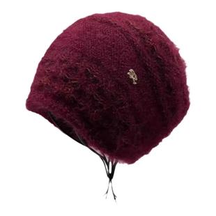 帽子女款2025新款秋冬款双层针织镂空花松鼠绒保暖堆堆护耳包头帽