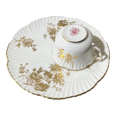 西洋古董 hammersley 汉姆斯利金菊鎏金骨瓷早餐咖啡红茶杯碟现货
