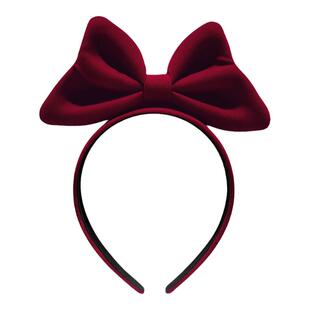 跨年酒红色丝绒蝴蝶结发箍女2024年圣诞节头饰新年头箍儿童发饰