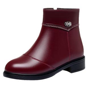 妈妈棉鞋女冬季加绒加厚女士短靴真皮软底低跟防滑中老年羊毛皮鞋