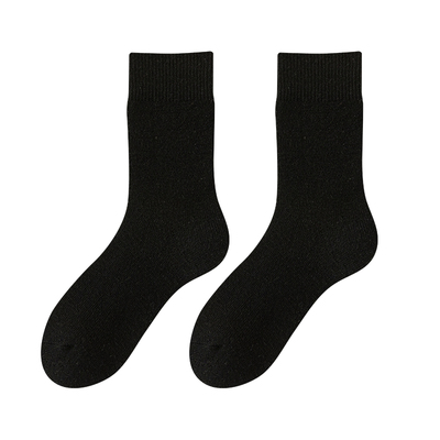 Enjoy it羊毛袜子女秋冬款美拉德加绒加厚咖色冬季保暖毛圈中筒袜