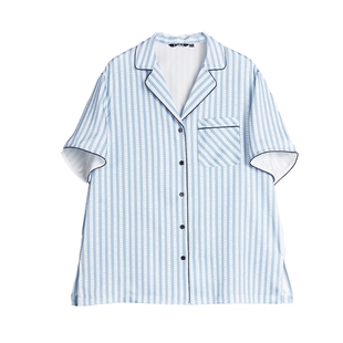 ELLE条纹睡衣套装女春夏款凉感透气短袖短裤家居服新款