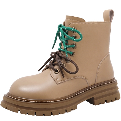 百丽女靴子厚底工装靴短