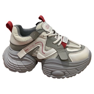 厚底真皮网面老爹鞋女2026新款春季小个子增高7CM透气轻便运动鞋