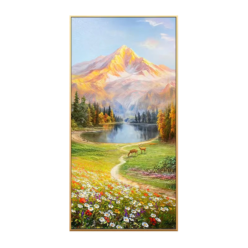 东江源日照金山聚宝盆竖版油画
