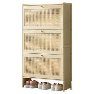奶油风超薄翻斗鞋柜家用门口室内新款爆款入户玄关柜一体鞋架楠竹