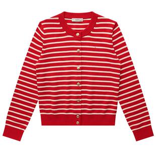 Hazzys哈吉斯羊毛开衫女士春夏条纹针织衫时尚通勤潮流上衣外套