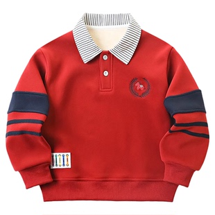 男童冬季加绒卫衣本命年红色中大童儿童假两件加厚保暖马年拜年服