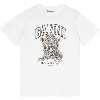 【甄选折扣】GANNI女装 小豹子印花豹纹白色圆领短袖T恤 T4124943