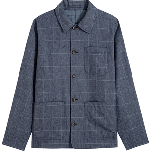 Brooks Brothers/布克兄弟男士26春夏新棉麻格纹翻领衬衫夹克外套