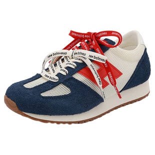 红粉知己2025新款春夏拼色阿甘鞋女双鞋带休闲运动网面德训鞋女鞋