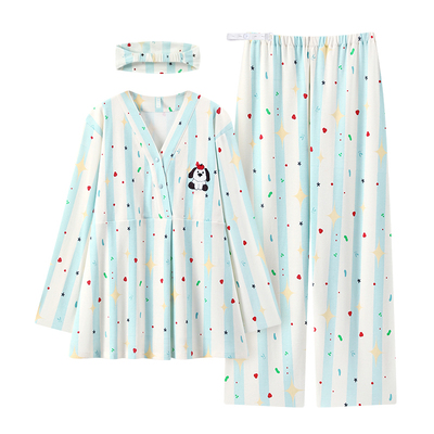 带头巾带胸垫春夏季纯棉月子服