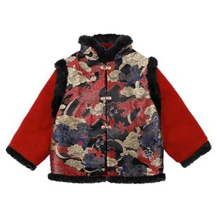 男童拜年服儿童过年衣服红色喜庆唐装男孩新中式国风套装加厚冬装