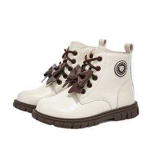 泰兰尼斯秋季儿童马丁靴女童公主鞋皮靴洋气蝴蝶结短靴小童靴子