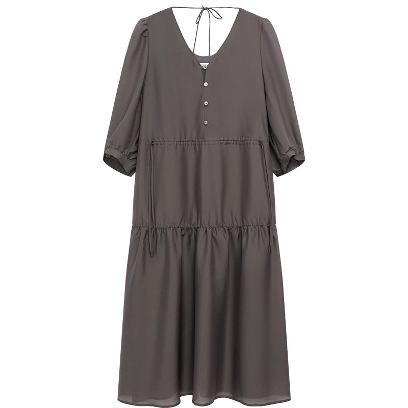 【播奥莱】播夏季醋纤连衣裙女度假泡泡袖长裙BDR2LD0951