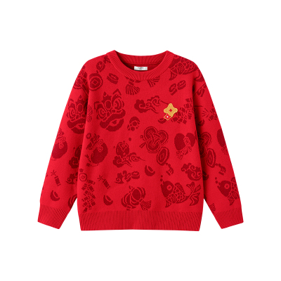 巴拉巴拉儿童拜年服红色毛衣毛衫