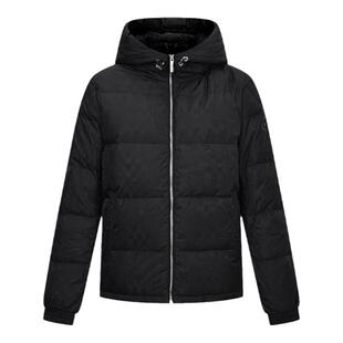 RARE威雅男装冬季新款提花款黑色保暖连帽外套男士加厚鹅绒羽绒服