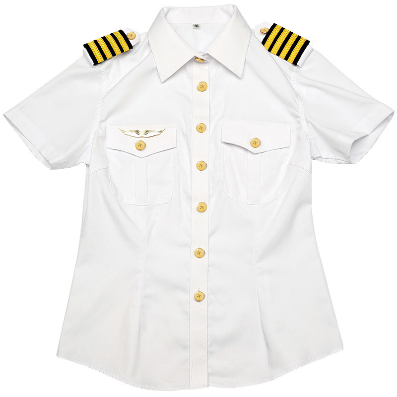 航空制服衬衫国航制服女机长衬衣短袖乘务员服装女飞行员服带肩章