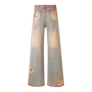 【Billlie-文秀雅同款】擦脏阔腿高腰牛仔裤复古辣妹休闲裤裤子女