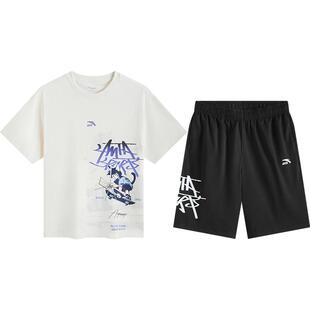安踏儿童男女童海绵T套装2026年夏季新款亲肤透气短袖短裤运动套