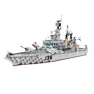 森宝积木益智力拼装驱逐舰男孩军事航空母舰拼插儿童海军航母模型