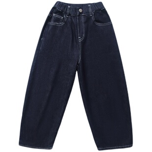 赫米童装2026春秋季儿童不掉色牛仔裤中大童萝卜裤百搭直筒长裤子