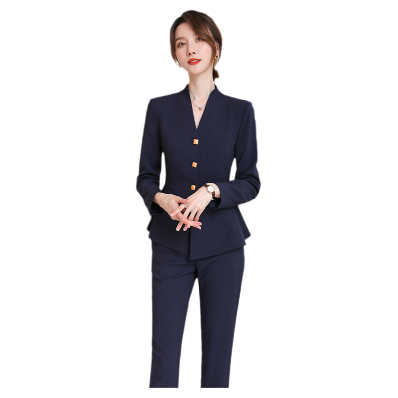 前台工作服女秋高端气质职业套装